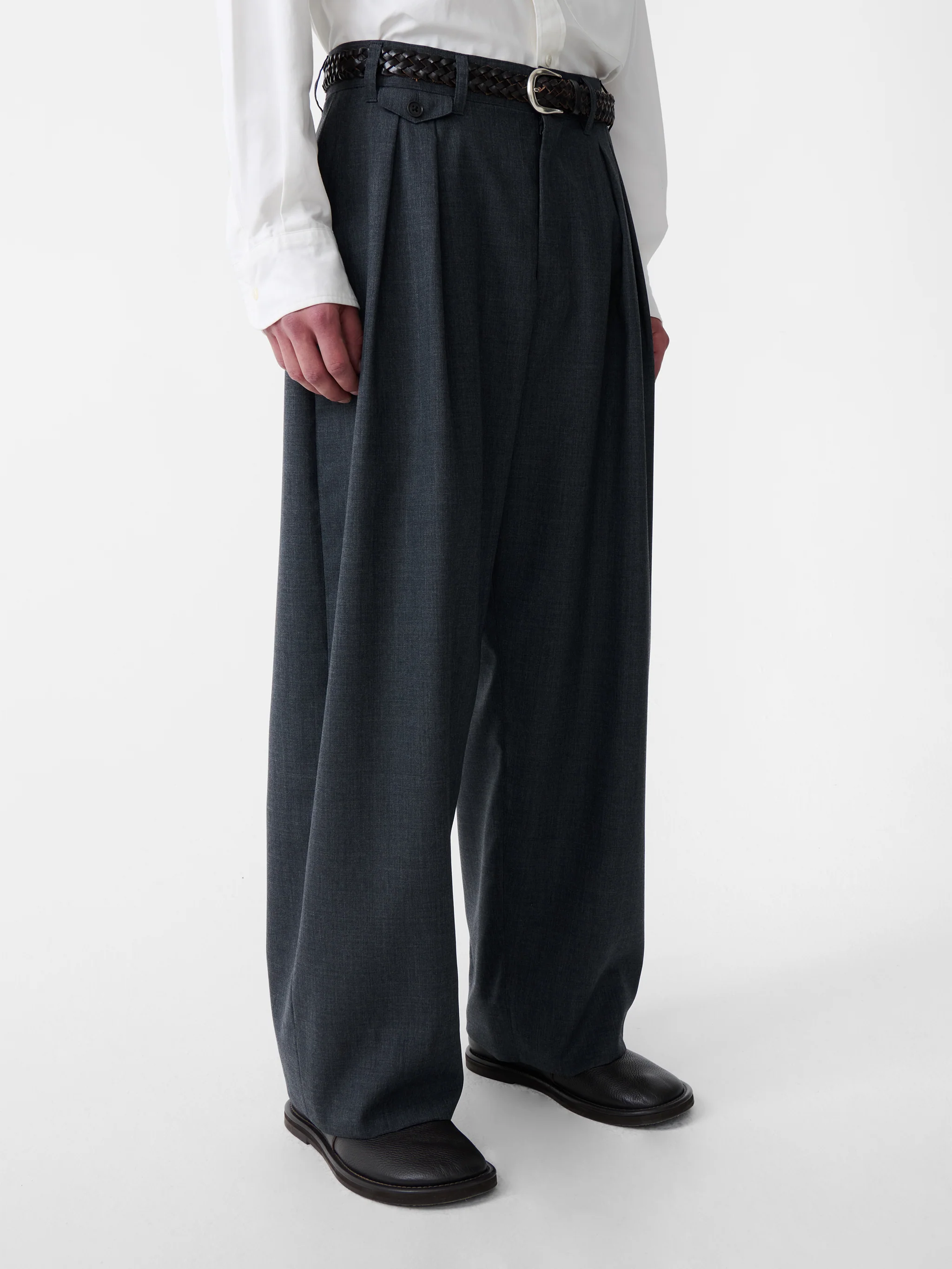 SN X BEAMS Plus Alvy Tropical Wool Pant in Charcoal Marl - Image 5