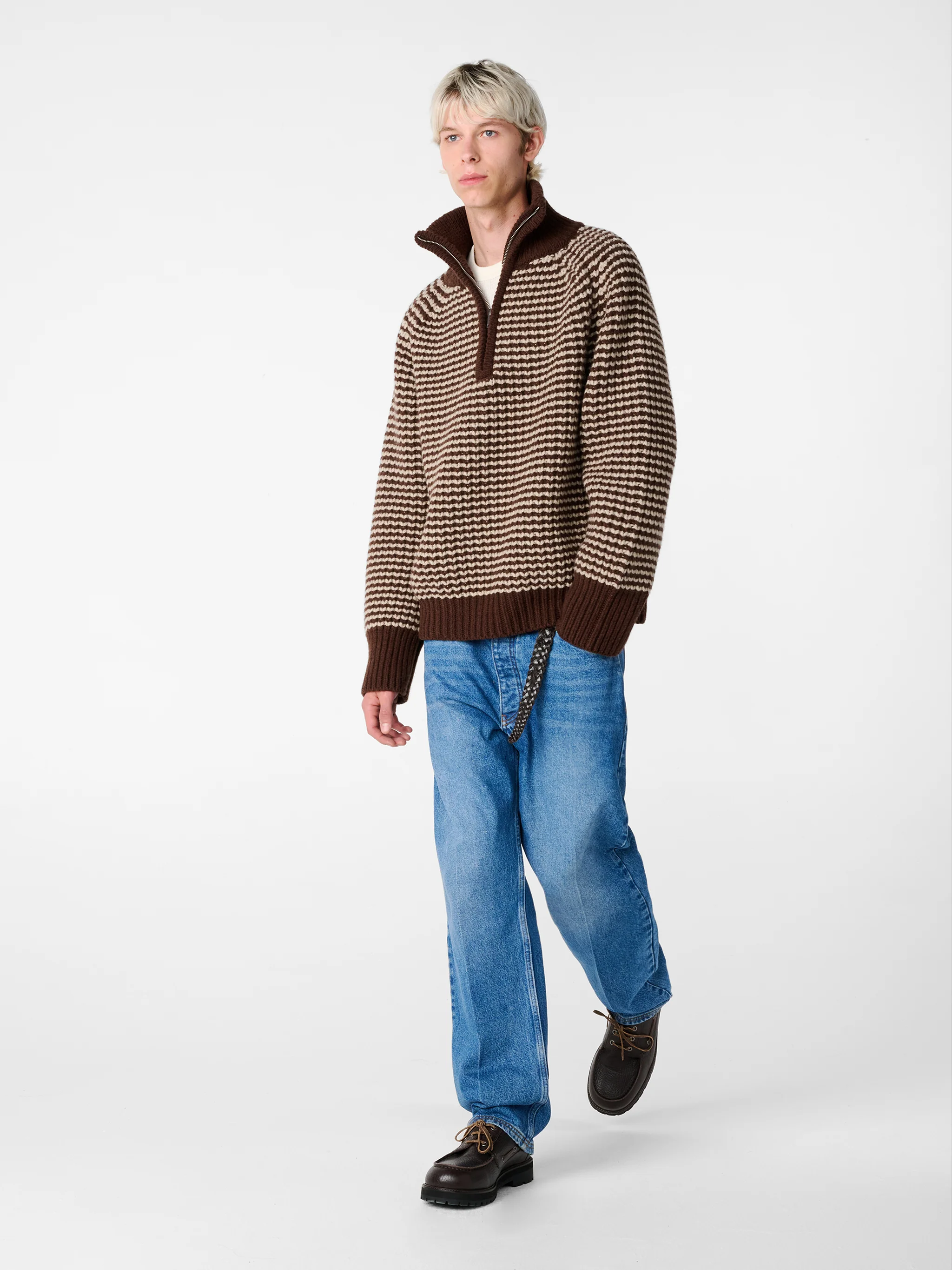 Bristol Knit in Chocolate Oatmeal Stripe - Image 4