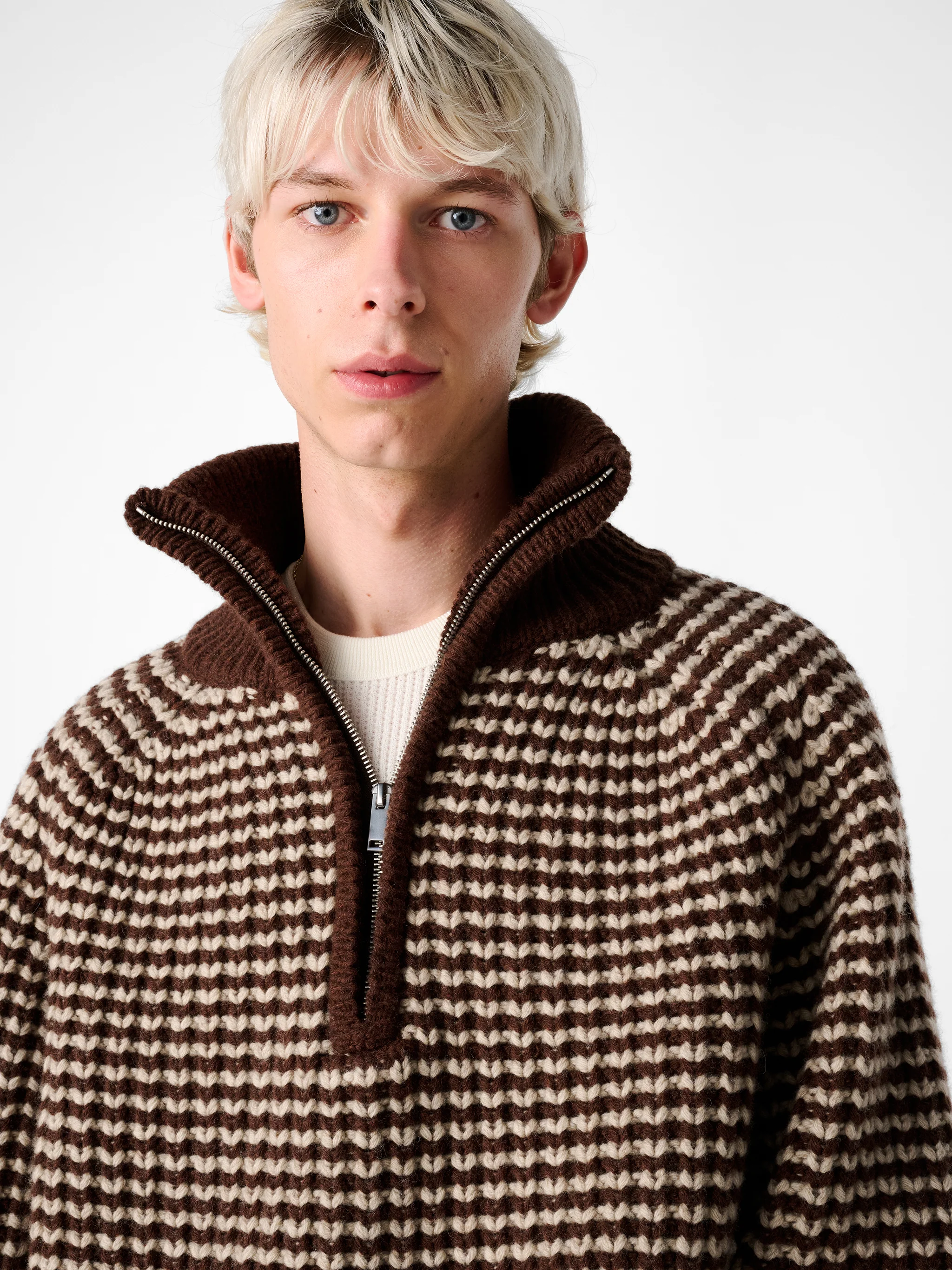Bristol Knit in Chocolate Oatmeal Stripe - Image 6