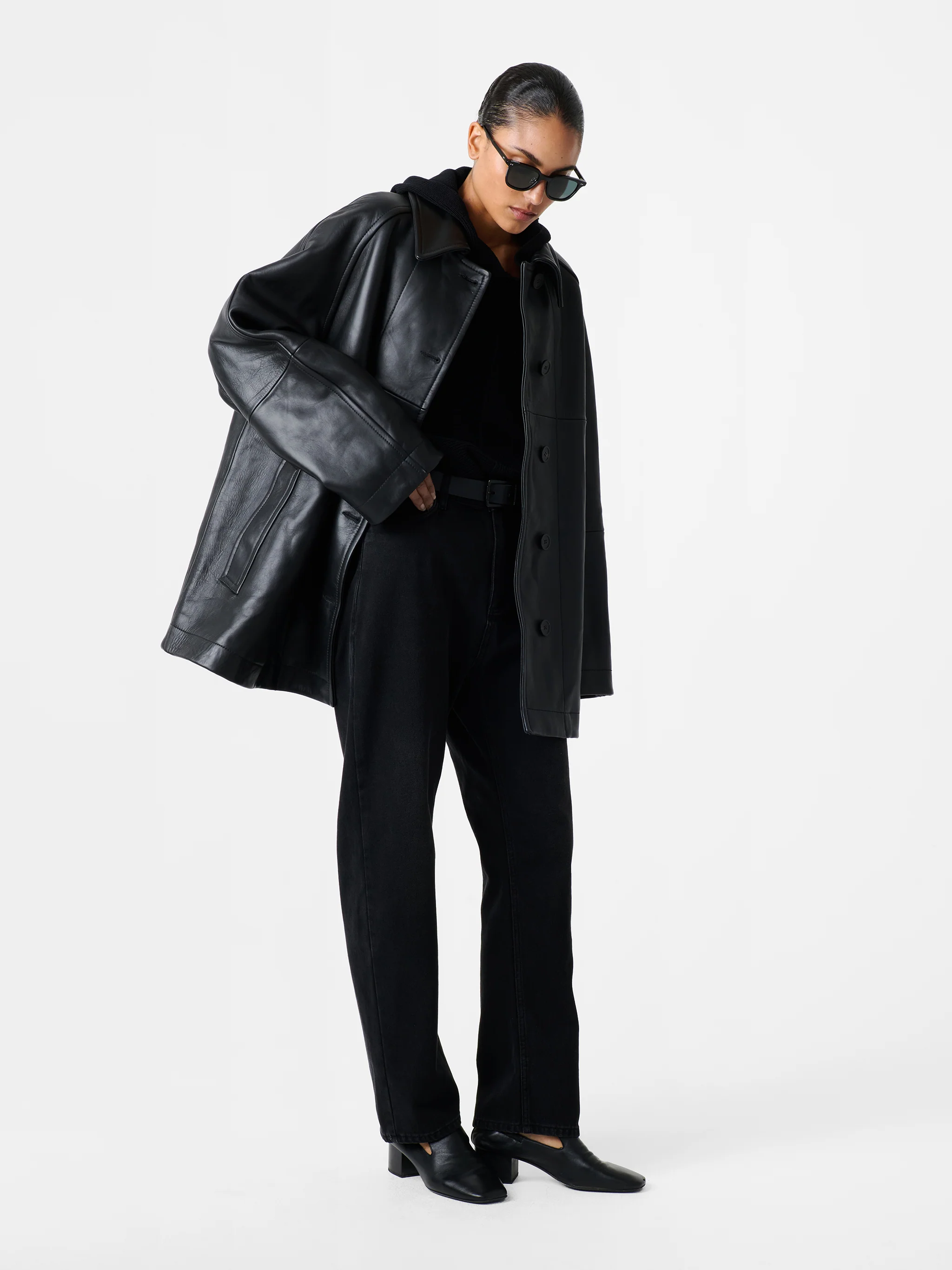 Ridger Leather Coat in Black - Image 3