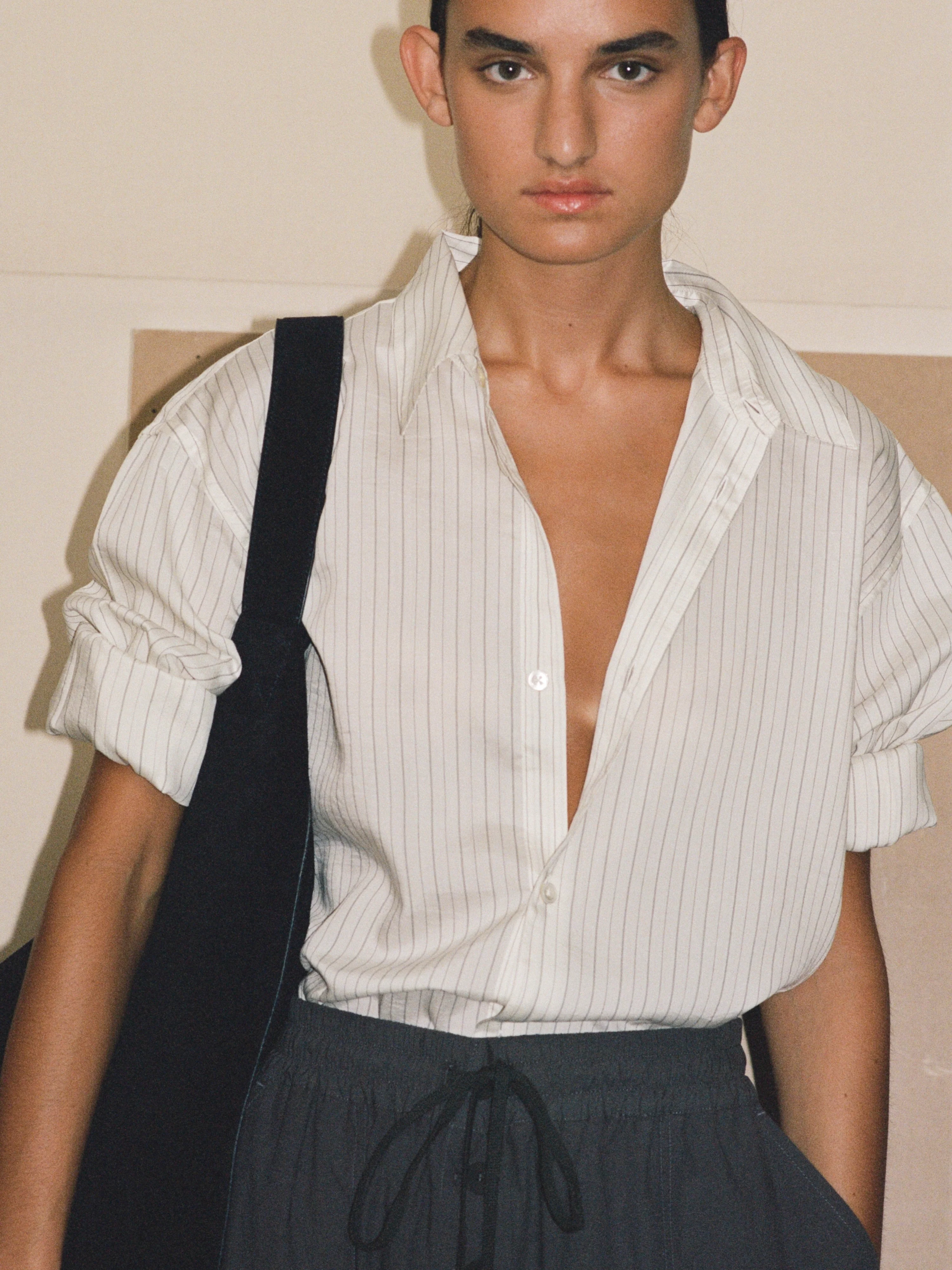 View Silk Shirt in Ecru / Black Stripe - Image 3
