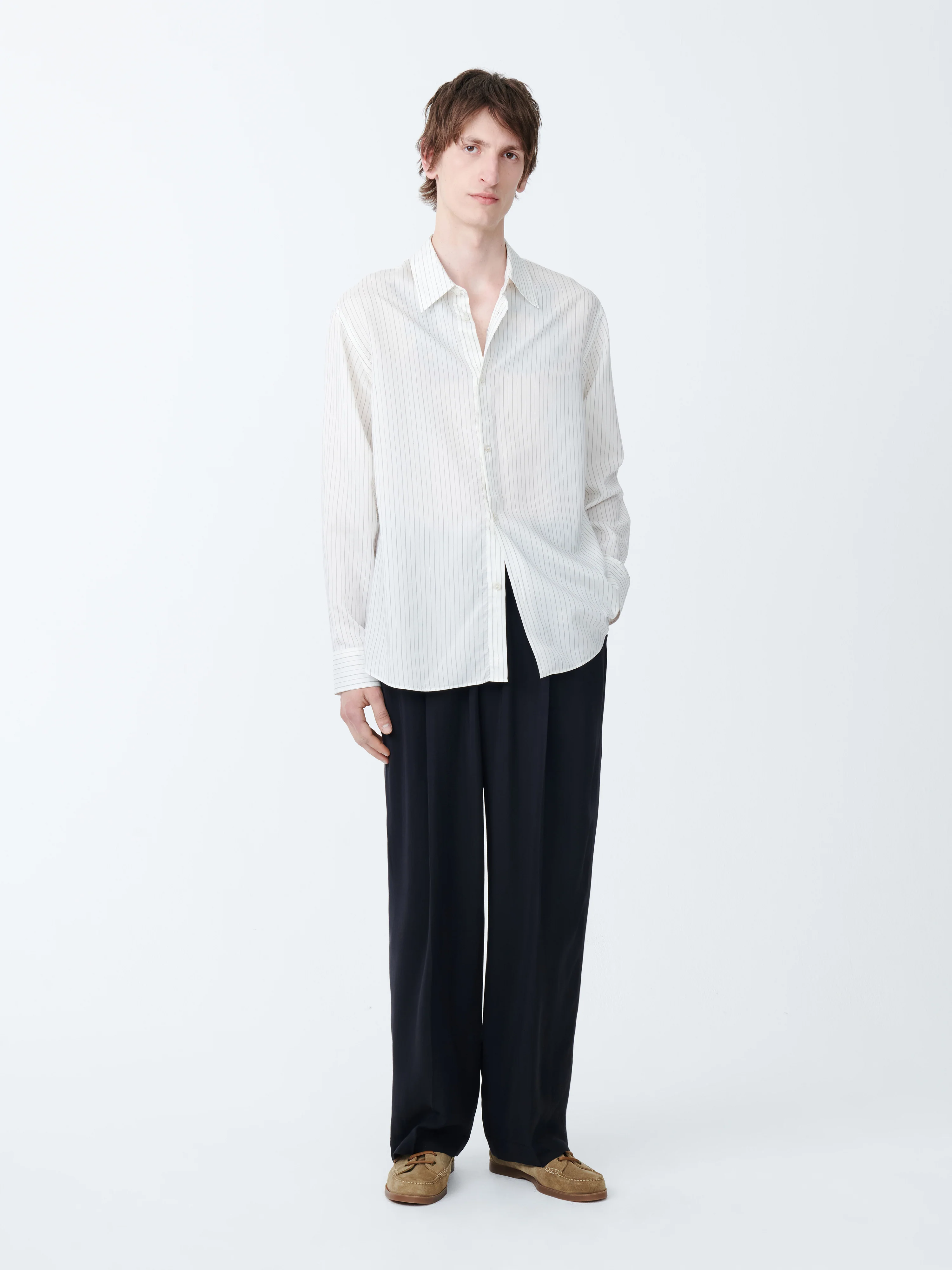 View Silk Shirt in Ecru / Black Stripe - Image 4