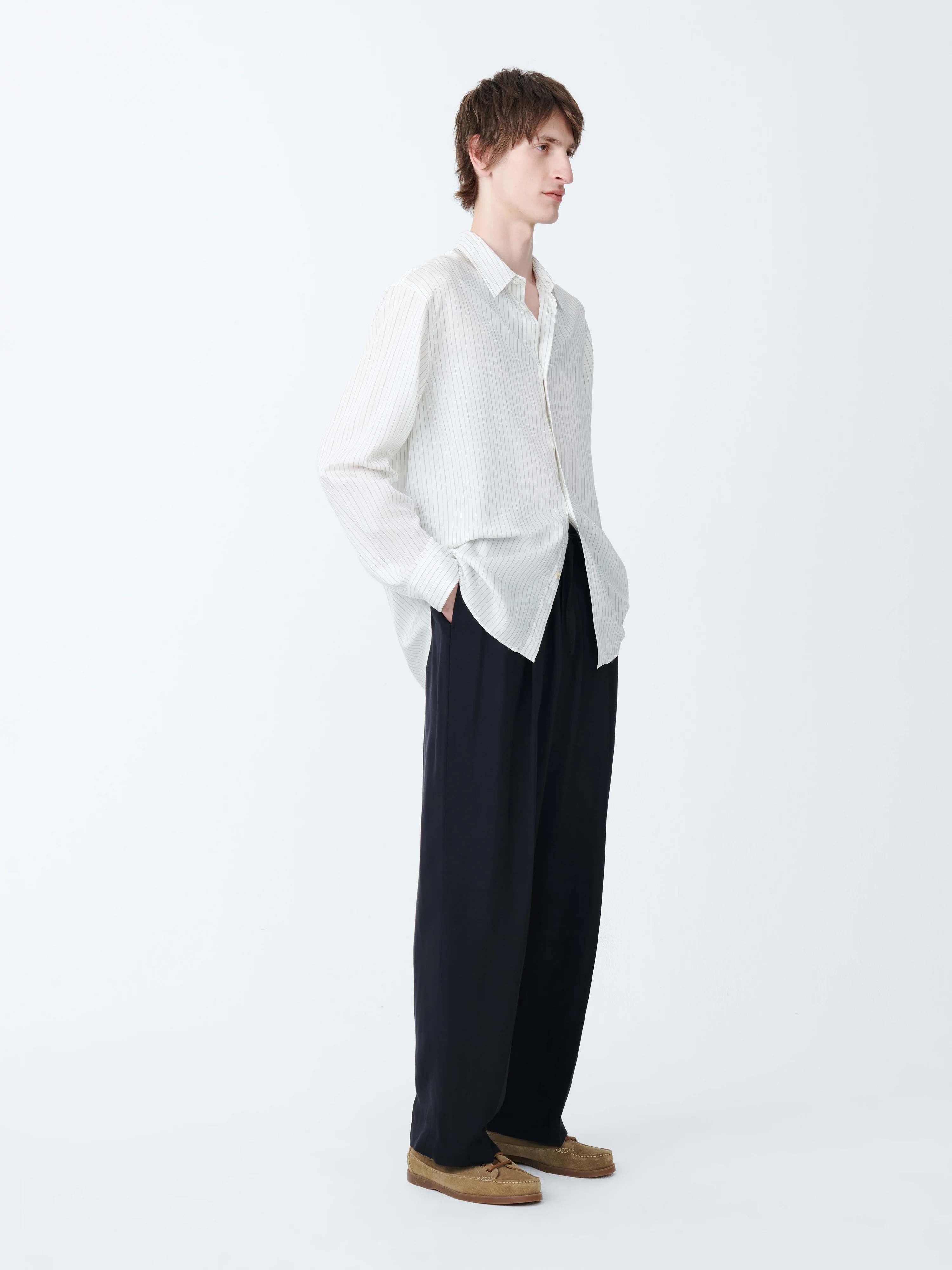 View Silk Shirt in Ecru / Black Stripe - Image 5